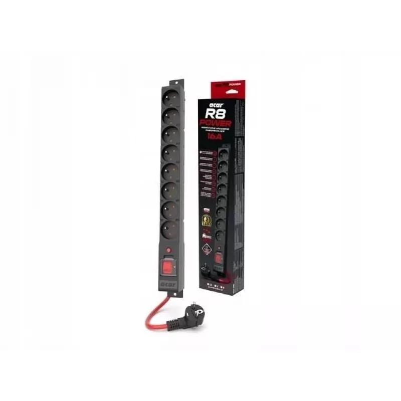 Regleta de alimentación ACAR R8 POWER 1.5M 8X 230V PL NEGRA 16A