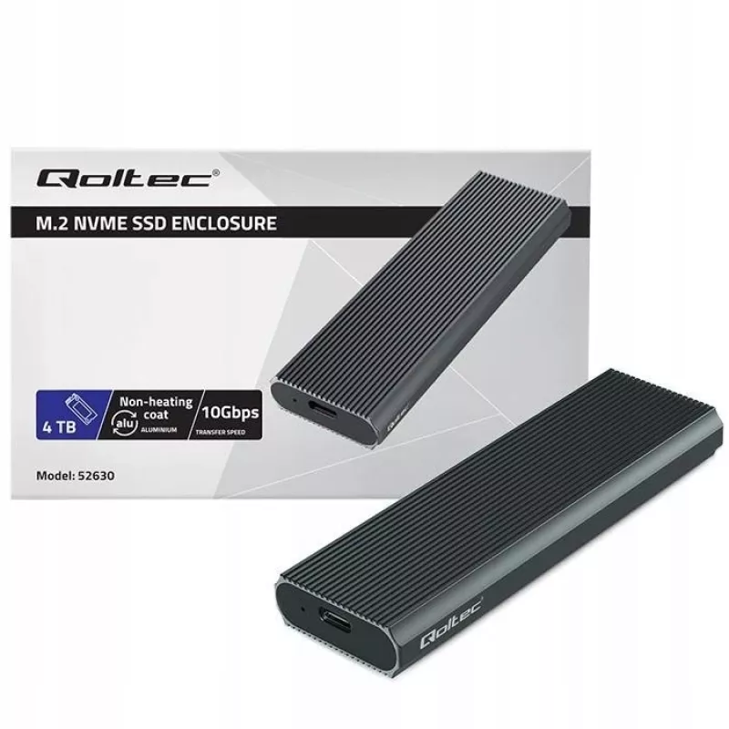 Carcasa M.2 NVMe SSD QOLTEC 52630 – USB 3.1 Gen2 10Gb/s, para unidades M.2 NVMe