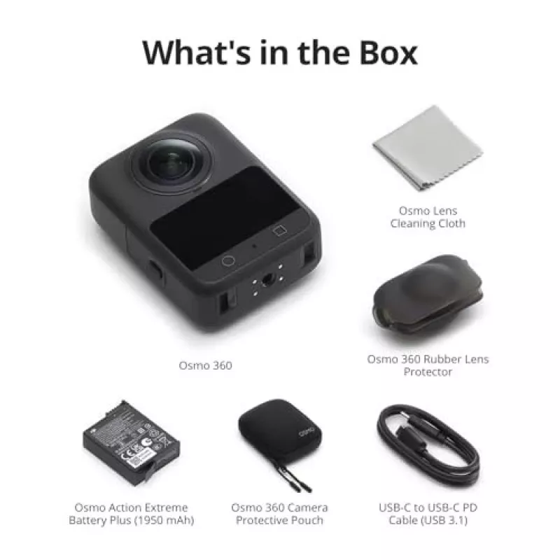 Cámara de acción DJI Osmo 360 Standard Combo — 8K Ultra HD, 120 MP CMOS, 240 fps, estabilización electrónica, pantalla de 2 inch, MicroSD, 183 g, negro