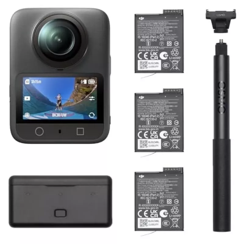 DJI Osmo 360 Adventure Combo CP.OS.00000442 cámara de acción 8K 360°, 120 MP, CMOS de 1/1,1 pulgadas, pantalla de 2 pulgadas, 128 GB, Wi-Fi, IP68