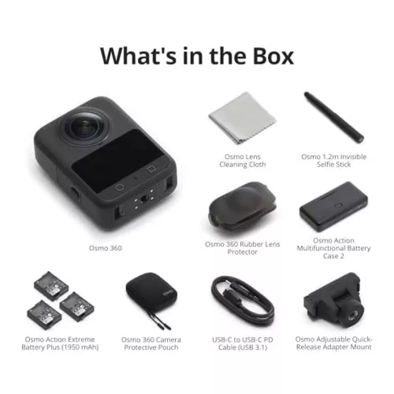 DJI Osmo 360 Adventure Combo CP.OS.00000442 cámara de acción 8K 360°, 120 MP, CMOS de 1/1,1 pulgadas, pantalla de 2 pulgadas, 128 GB, Wi-Fi, IP68