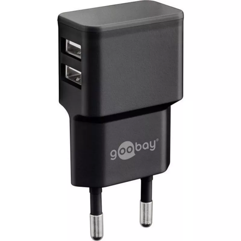 Cargador USB dual goobay - fuente de alimentación - 12 vatios - 2,4 A - 2 puertos de salida (USB) - negro (44951)