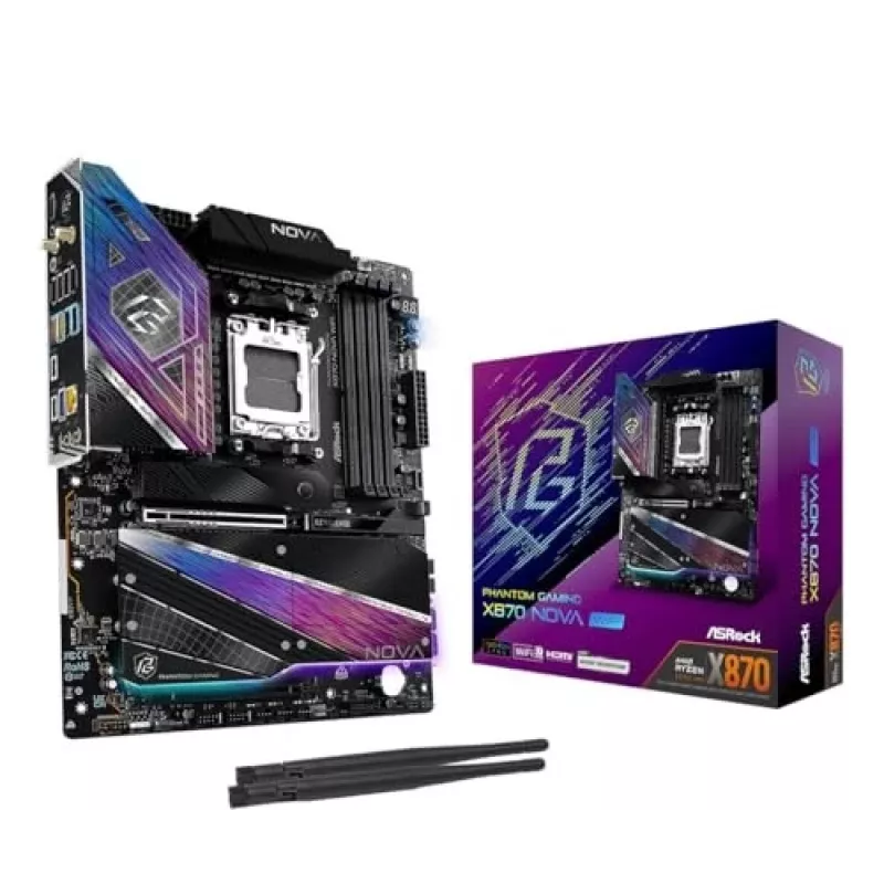 Placa base ASRock X870 NOVA WIFI — AMD X870, zócalo AM5, ATX, 4× DIMM DDR5, 256 GB, Wi-Fi 7, 2,5 GbE