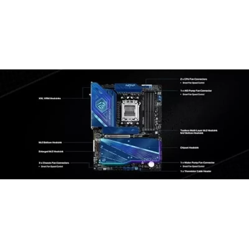 Placa base ASRock X870 NOVA WIFI — AMD X870, zócalo AM5, ATX, 4× DIMM DDR5, 256 GB, Wi-Fi 7, 2,5 GbE