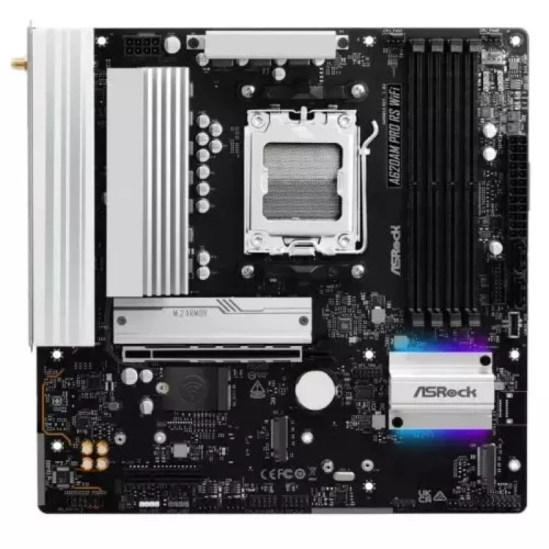 Placa base ASROCK A620AM PRO RS WIFI AM5 microATX, AMD A620, 4×DDR5, Wi-Fi, HDMI, DP, 3×M.2, 2×SATA, audio 7.1, LAN 1 Gb