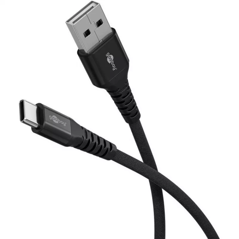Goobay cable USB-C Fabric Supersoft con conectores metálicos, 2 m, negro (2m, USB 2.0, 60W), cable USB