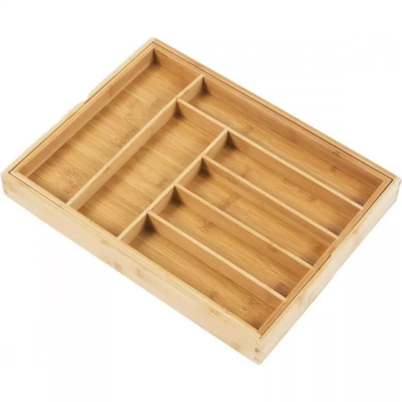 Organizador de cajón de cubiertos GreenBlue GB379, bandeja de bambú con compartimentos, acabado natural