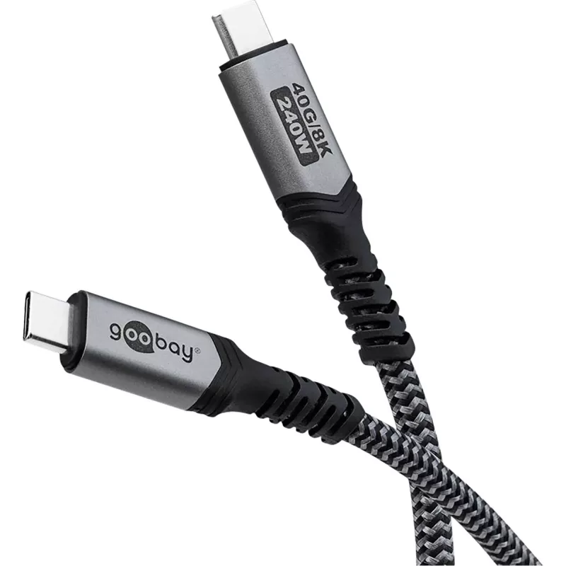 Cable USB-C Goobay con funda trenzada, USB4, 240 W, 40 Gbit/s, Power Delivery, 1,5 m (1,50 m, USB 4.0, 240 W), cable USB