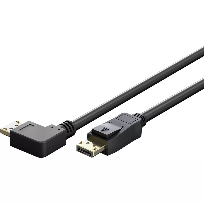 Cable DisplayPort macho 90° > DisplayPort macho, 8K / 144Hz (Negro, 2 metros, 1 macho 90° en ángulo lateral, 54 Gbit/s, DisplayPort 2.0 / 2.1)