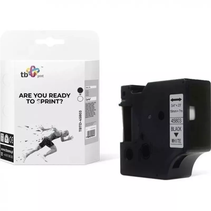 TBP TBTD-45803 cinta para etiquetadora compatible con DYMO, 19 mm x 7 m, negro sobre blanco