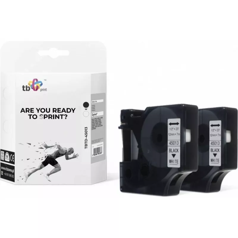 TB Print TBTD-45013 cinta de etiquetas para DYMO, 12 mm x 7 m, negro sobre blanco, 2 uds.