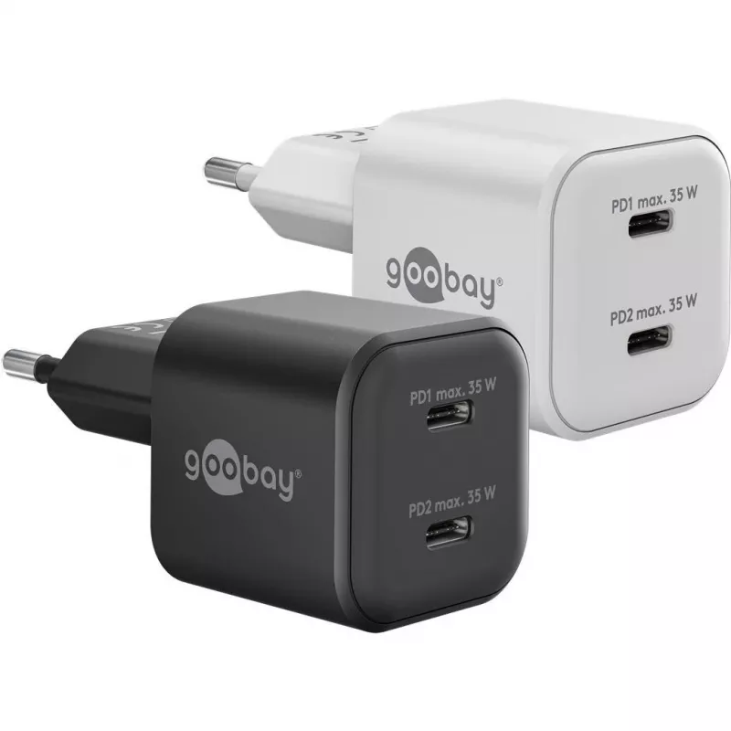 Cargador dual rápido USB-C Nano, PD, GaN, 35 vatios (blanco, 2x USB-C, Power Delivery 3.0)
