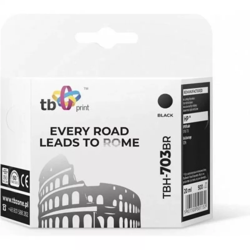 Cartucho de tinta HP DJ D730/F735 negro remanufacturado TBH-703BR (HP n.º 703 CD887AE)