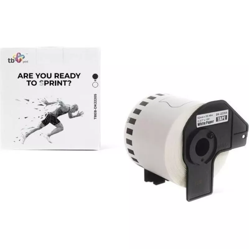 TB Print TBEB-DK22205 rollo de etiquetas para Brother, 62 mm x 30,48 m, negro sobre blanco
