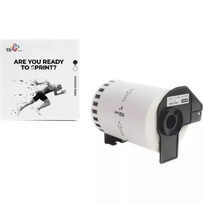 TB Print TBEB-DK22243 rollo de etiquetas para Brother, 102 mm x 30,48 m, negro sobre blanco