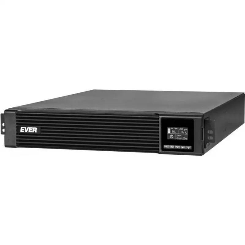 SAI online EVER Powerline RT PRO 3kVA 3kW Rack/Tower, doble conversión, 1-fase, 200–240 V salida, 9× salidas C13, LCD, baterías VRLA
