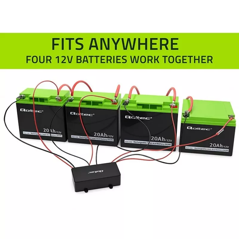 Ecualizador de tensión QOLTEC 51098 para sistemas de 48V — 4×12V ecualizador de baterías
