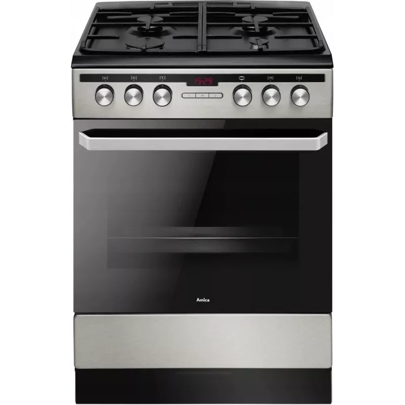 Cocina eléctrica-gas AMICA 58468 con 4 quemadores, Acero inoxidable, Clase energética A