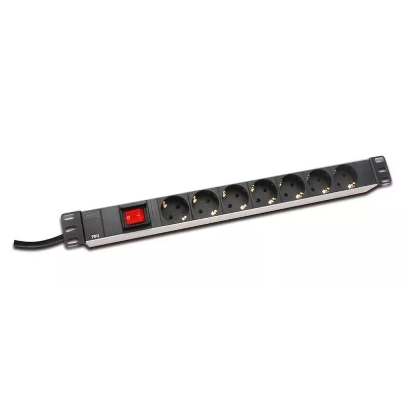 Regleta de enchufes de aluminio Digitus con interruptor. 7 tomas de seguridad. Cable de 2 m