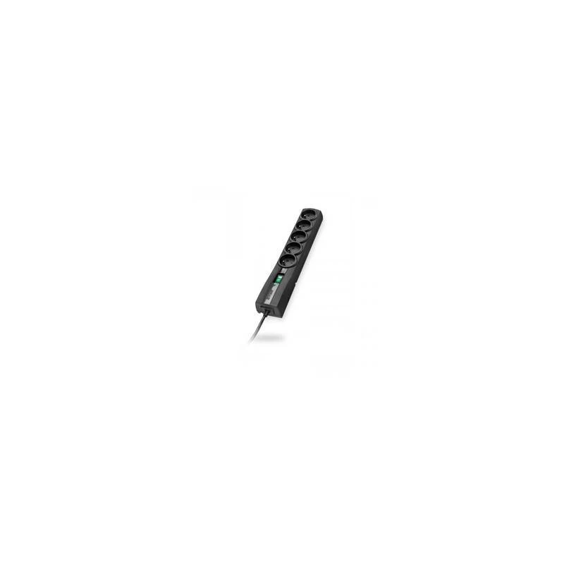EVER CLASSIC T/LZ09-CLA015/0000 regleta con protección contra sobretensiones, 5 tomas tipo E, 250 V, cable de 1,5 m, con interruptor, protección infantil, negra