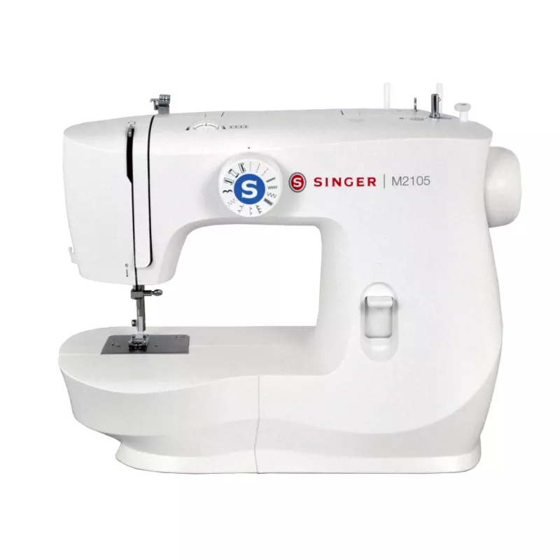 Máquina de coser semiautomática SINGER M2105 – 8 tipos de puntada, ojal en 4 pasos, brazo libre, eléctrica, blanca