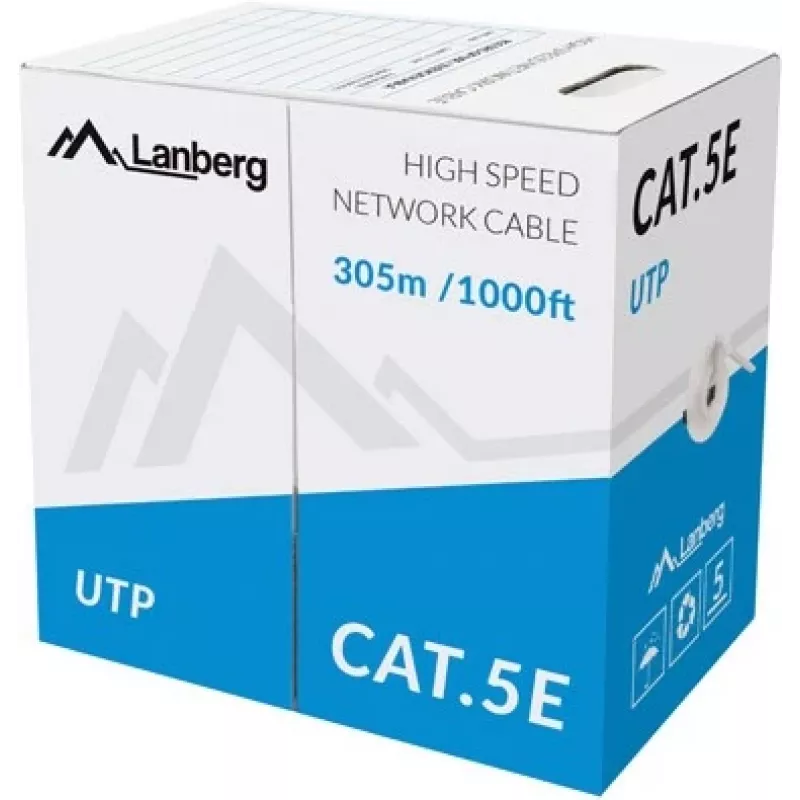 Cable de red LANBERG U/UTP Cat5e LCU5-10CC-0305-S, 305 m, conductor CCA, 24 AWG, gris