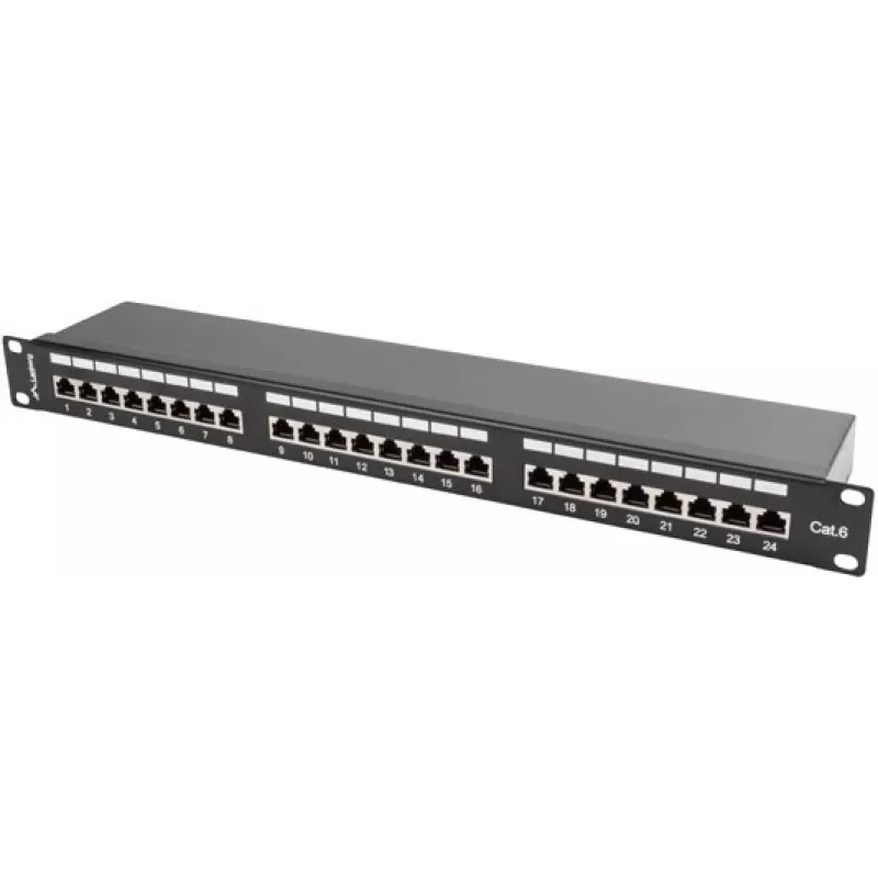 Patch panel 1U LANBERG PPS6-1024-B, 24 puertos Cat6, metal, negro, 442×114,5×44,5 mm