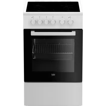 Cocina Beko FSS57000GW de pie eléctrica con placa vitrocerámica negra, blanca
