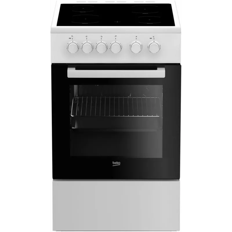 Cocina Beko FSS57000GW de pie eléctrica con placa vitrocerámica negra, blanca