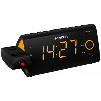 Radio reloj SENCOR SRC 330 OR — radio reloj FM con pantalla LED de 1,2 pulgadas, doble alarma, proyección roja 180°, temperatura interior, respaldo de batería