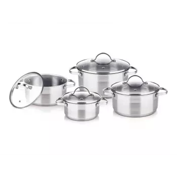 Set de ollas LAMART LTSSSET8 – set de cocina de acero inoxidable, 4 piezas, ollas 1,5 L / 2,1 L / 2,9 L, tapas de cristal