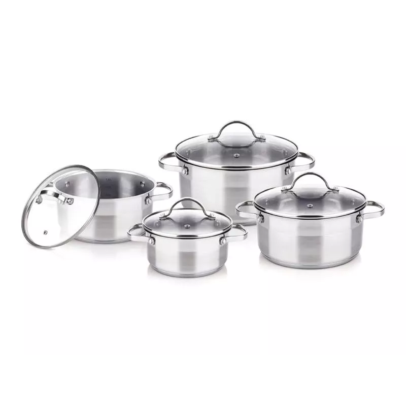 Set de ollas LAMART LTSSSET8 – set de cocina de acero inoxidable, 4 piezas, ollas 1,5 L / 2,1 L / 2,9 L, tapas de cristal