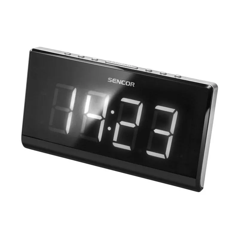 Radio reloj SENCOR SRC 340 — radio reloj FM con pantalla LED blanca de 1,8 inch, proyección roja de 180°, doble alarma, 10 memorias de emisoras FM, batería de respaldo