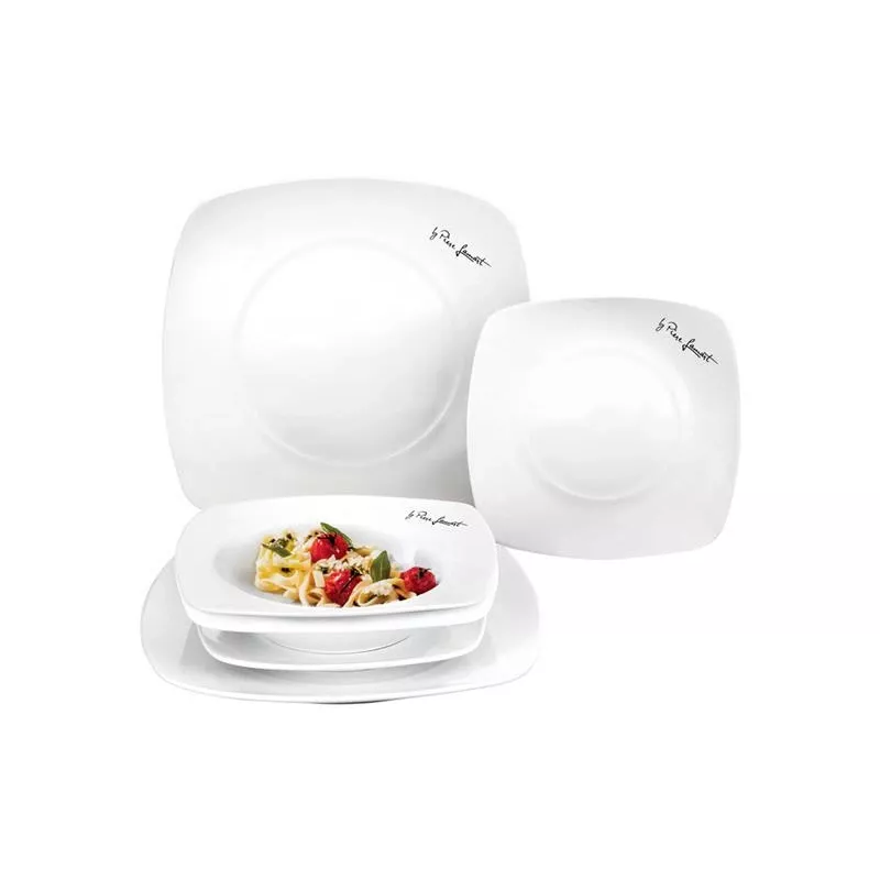 Lamart LT9002 Dine juego de platos de porcelana, 6 uds. (2 llanos, 2 hondos, 2 de postre), 24,5/19,2/17,3 cm, blanco