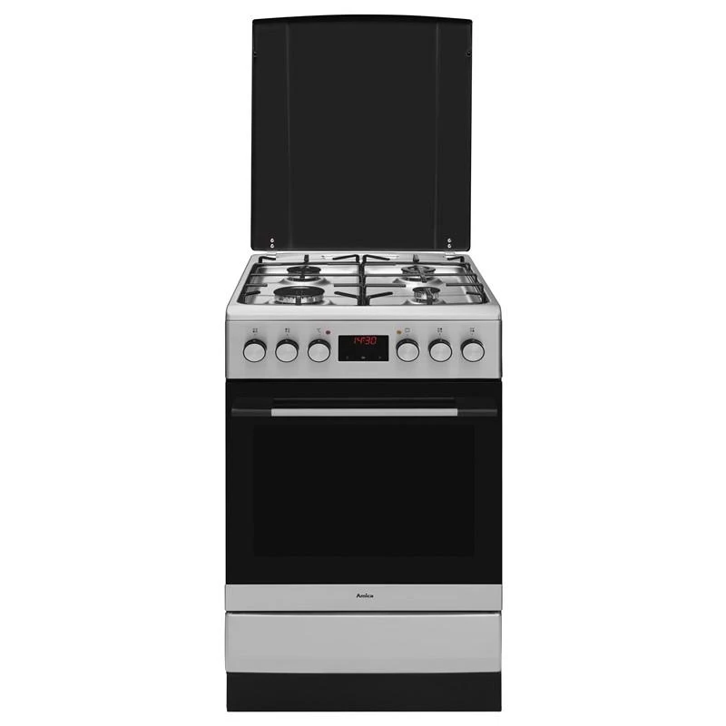 Amica 57GEH2.33HZpTaXx cocina mixta de gas y eléctrica, 4 fuegos, horno de 62 l, aire caliente, 50 cm, Inox
