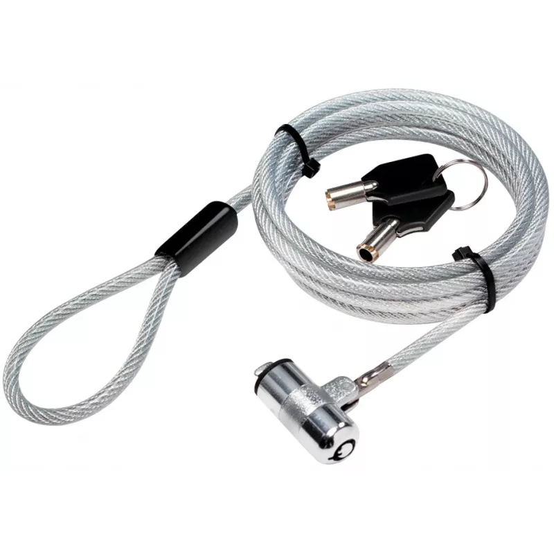 Cable de seguridad LogiLink NBS009 para portátil con llave, 1,8 m, T-bar, 1,5 cm, 2 llaves, slim, plateado