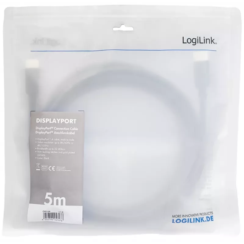Cable DisplayPort LogiLink CV0139 5 m negro