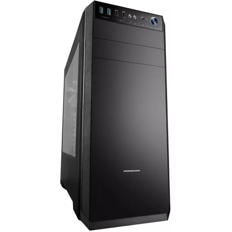 Carcasa de PC MODECOM Oberon Pro Midi Tower — negra, compatible con ATX/microATX/ITX, 7 ranuras de expansión, hasta 395 mm GPU, 5 bahías HDD/3 SSD