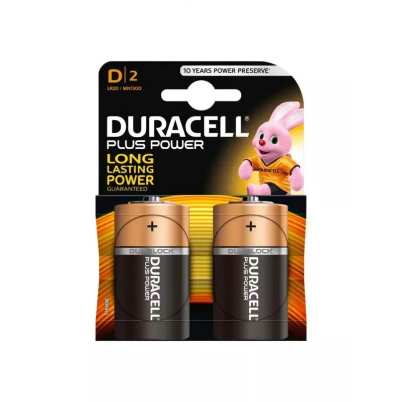 Duracell Basic D (R20) pila — pack de 2, pilas primarias de zinc-carbono