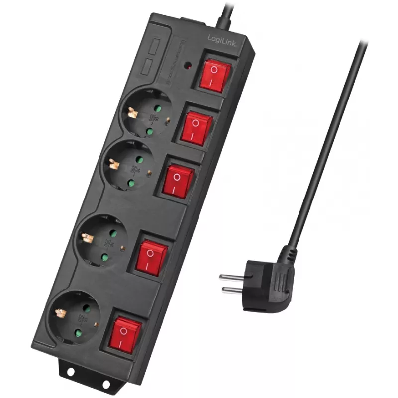 Regleta de alimentación LogiLink LPS251 1,5 m 4 tomas de corriente para interiores Negra