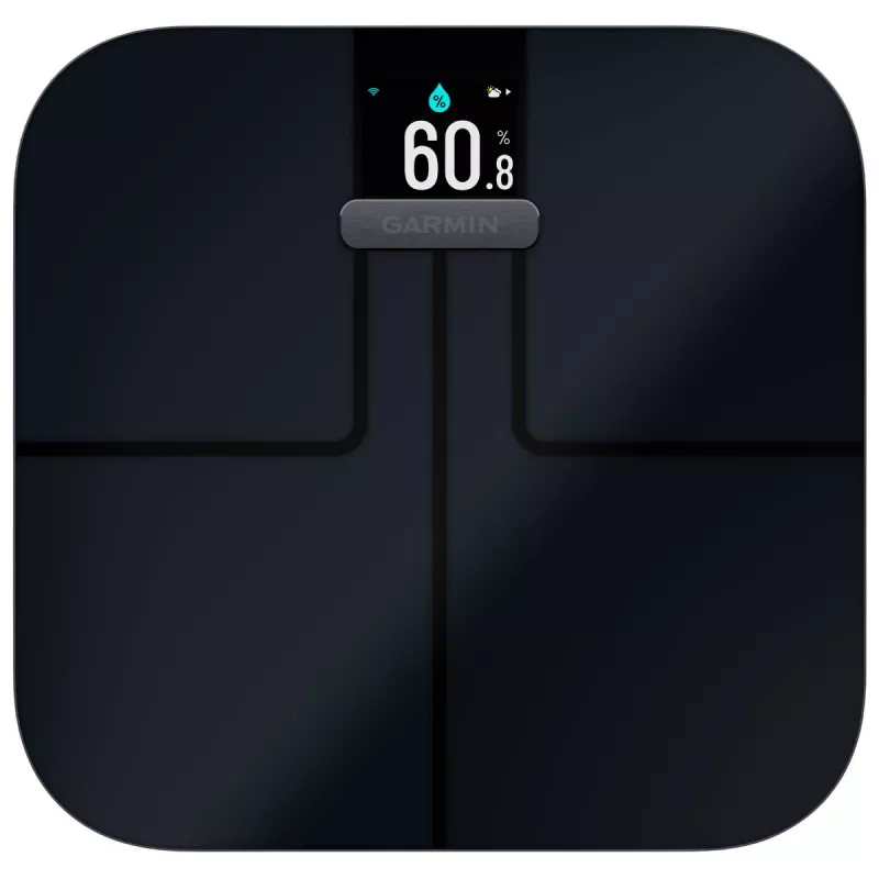 Báscula de personas electrónica GARMIN Index S2 — negra, máx. 181,4 kg, Wi-Fi/Bluetooth, composición corporal