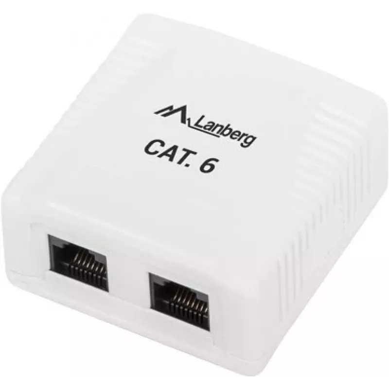 Rosa de superficie RJ-45 Cat6 OU6-0002-W blanca, 2 tomas, 30×54×57 mm