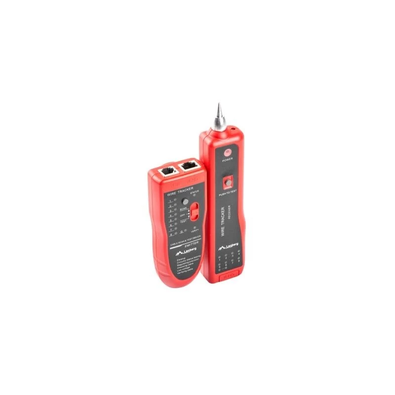 Comprobador de cables de red LANBERG NT-0501 — soporte RJ-11/RJ-12/RJ-45, longitud máx. 250 m, batería integrada, indicadores LED, negro