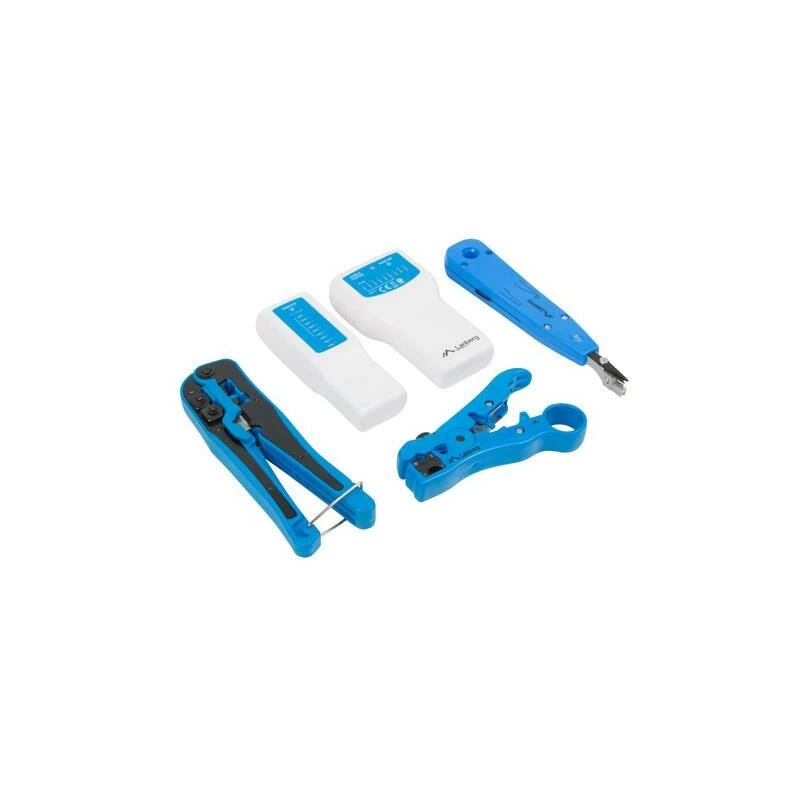 Set de herramienta de crimpado con candado de cable LANBERG NT-0302 — crimpadora RJ-45, mangos de plástico, bolsa de transporte, interruptor de encendido/apagado, multicolor
