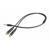 Adaptador de audio Gembird CCA-417M, macho de 3,5 mm de 4 pines a 2x hembra de 3,5 mm, 0,2 m, negro