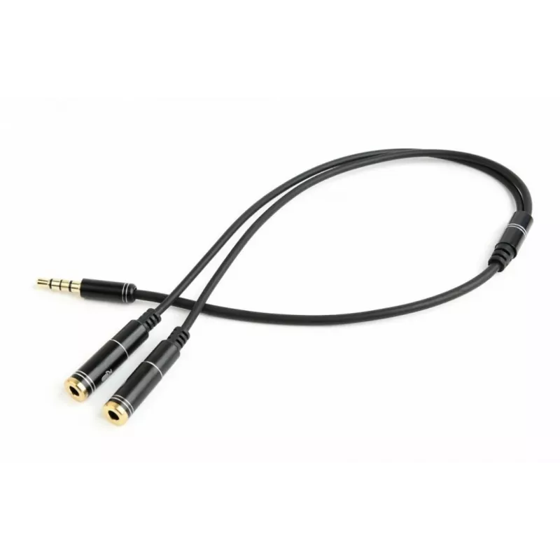 Adaptador de audio Gembird CCA-417M, macho de 3,5 mm de 4 pines a 2x hembra de 3,5 mm, 0,2 m, negro