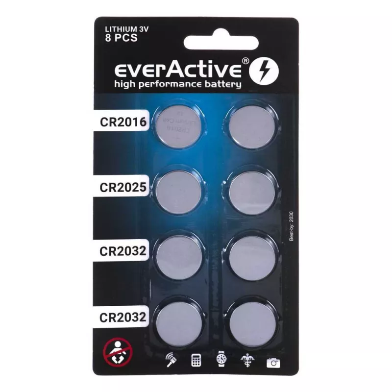 Set de 8 pilas de litio everActive 4 x CR2032, 2 x CR2025, 2 x CR2016