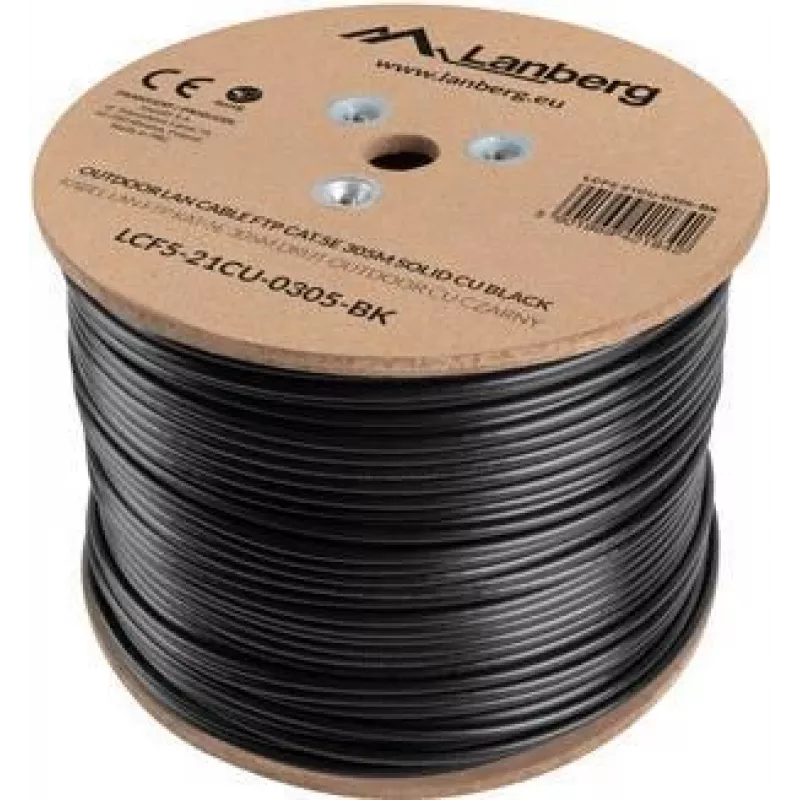Lanberg LCF5-21CU-0305-BK cable de instalación Cat5e F/UTP para exterior, cobre macizo, 305 m, negro