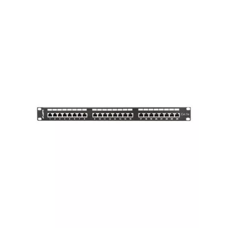 Patch panel 1U LANBERG PPS5-1024-B — 24 puertos RJ-45 Cat5, metal, negro, montaje en rack