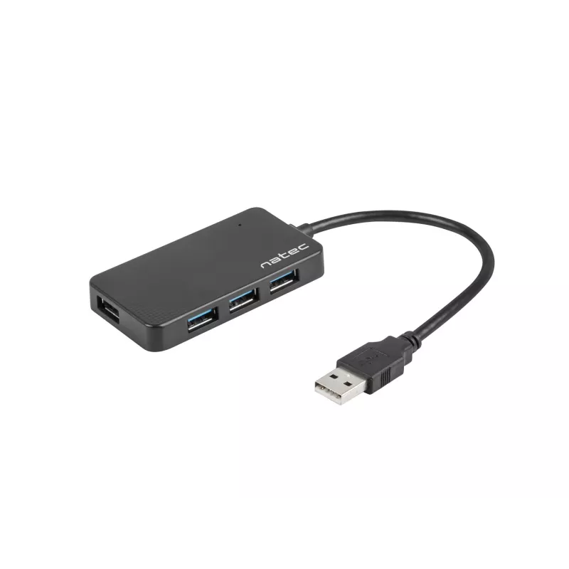 Hub USB NATEC Moth 4 puertos USB 3.2 Gen 1 Type-A (5000 Mbit/s), alimentado por USB, negro, cable de 0,15 m